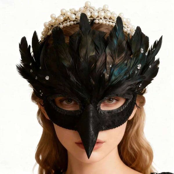 Black Crow Bird Mouth Feather Mask Cosplay Animal Raven Half Face Masks Carnival Dress Up Halloween Party Costume Props W260522