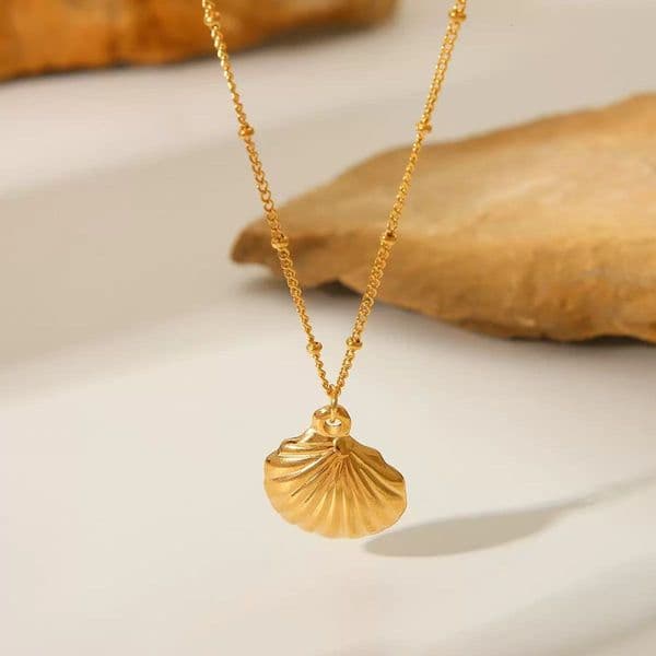 High Quality ins-style ocean-themed titanium necklace, non-fading 18K gold stainless steel shell pendant necklace for women