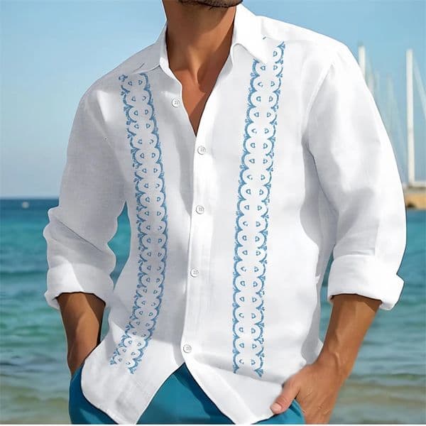 mens shirt Hawaiian shirt long-sleeved holiday outdoor beach clothing loose version casual comfortable fabric XS-6XL 260521
