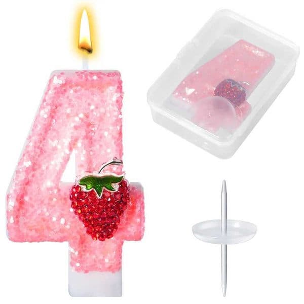 Pink Strawberry Diamond 0-9 Birthday Candles Princess Theme Party Supplies with Glitter Decor for Anniversary Christmas H260522
