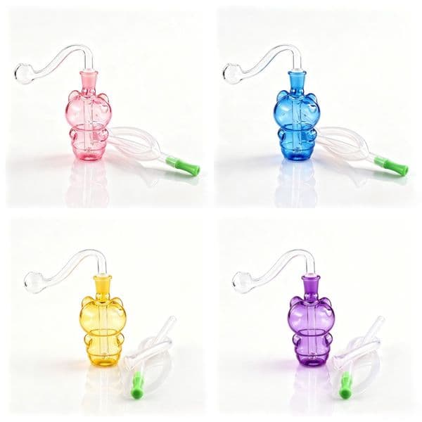 Portable Colorful 10mm female mini Cute Glass oil burner pipe hookah Bubbler Heady Recycler Hand water bongs with smoking oil banger bowl