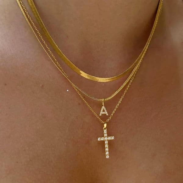 High Quality cross pendant snake bone chain layered set, personalized minimalist INS necklace jewelry