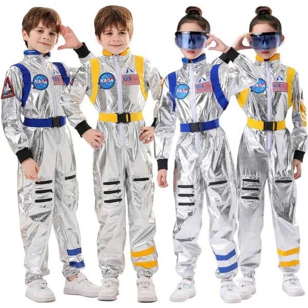 Kids Astronaut Costume Silver Astronaut Cosplay Fantasia Disguise Children Jumpsuit Spaceman Outfits Hallowee Carnival Suit L260522