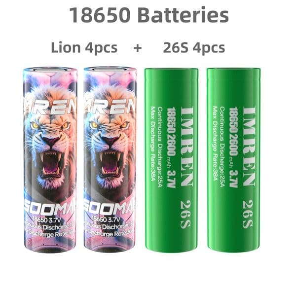IMREN 18650 Rechargeable Batteries Combo Pack - 4pcs 2600mAh 26S + 4pcs 5000mAh Lion 3.7V Li-ion Batteries for Flashlights, Headlamps, Power Bank