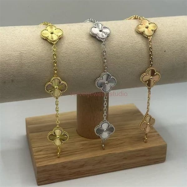 Designer Bracelet Vanly Cleafs Bracelet four-leaf clover peacock green blue agate laser flake snowflake five-flower bracelet thickly plated fashionable