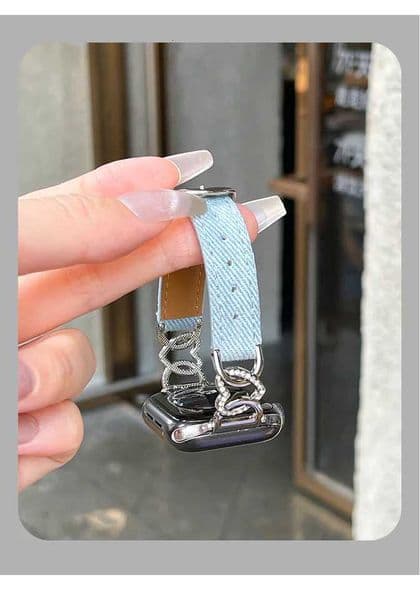 Denim Leather loop Correa For Watch band Series 10/9/8/7/6/5 38mm 40mm 41mm 42mm 44mm 45mm 46mm 49mm StrapJ260522