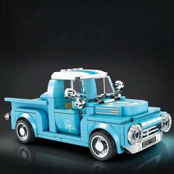Retro Light Blue Pickup Truck Building Blocks Model Adult Collectible Car Kit DIY Assembly Toy for Stress Relief Desktop Deco Z260522