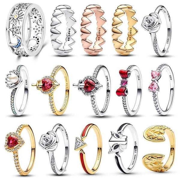 New 925 Silver Sun and Moon Love Princess Zircon Oxide Enamel Heart Love Ring Fashion Fine Jewelry For Women Gift Hypoallergenic Q260522