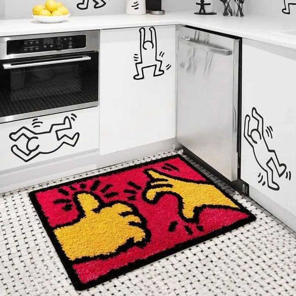 VIKAMA Retro American Kitchen Mat Red Yellow Palm Print Slip-Resistant Mat Easy-Clean Open Kitchen Decor X260522