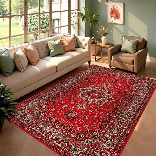 Retro Red Persian Carpet Abstract Ornament Rug Oriental Bohemian Rug for Living Room Bedroom Non Slip Floor Mat X260522