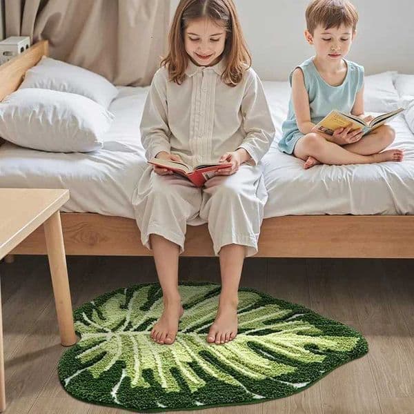 VIKAMA Non-Slip Bath Mat Green Leaf Design Bathroom Floor Mat Machine Washable Soft Shower Mat Suitable for Bedroom Home Decor X260522