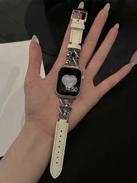 Luxury Love Metal Real Leather Strap For iWatch Series 9 8 7 6 5 4 SE Wen Band For Watch 41mm 40mm 38mm 45 44 49mm J260522