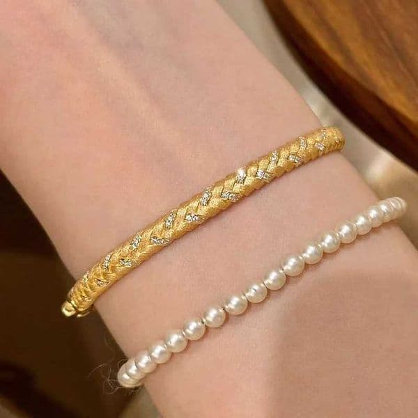 Classic shiny layered style wheat brushed bangles for women sparkling full diamond Braided exquisite bracelet banquet jewelry L260522