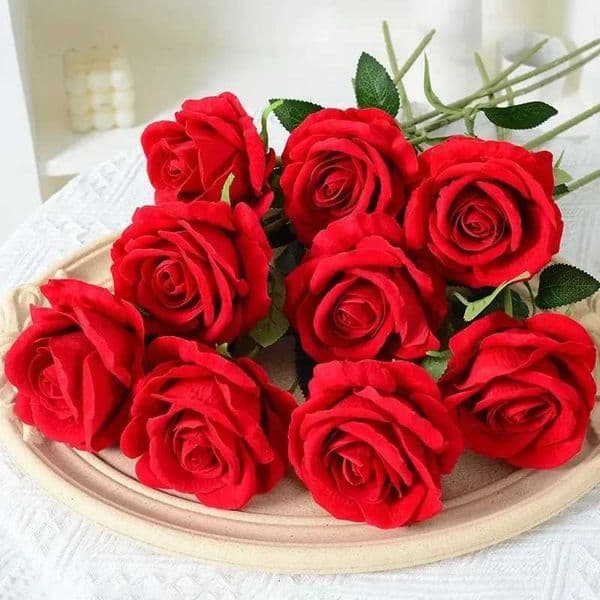 20 Pcs Artificial Velvet Silk Rose Flower Bouquet Real Looking Fake Roses Home Wedding Centerpieces Party Decorations L260522