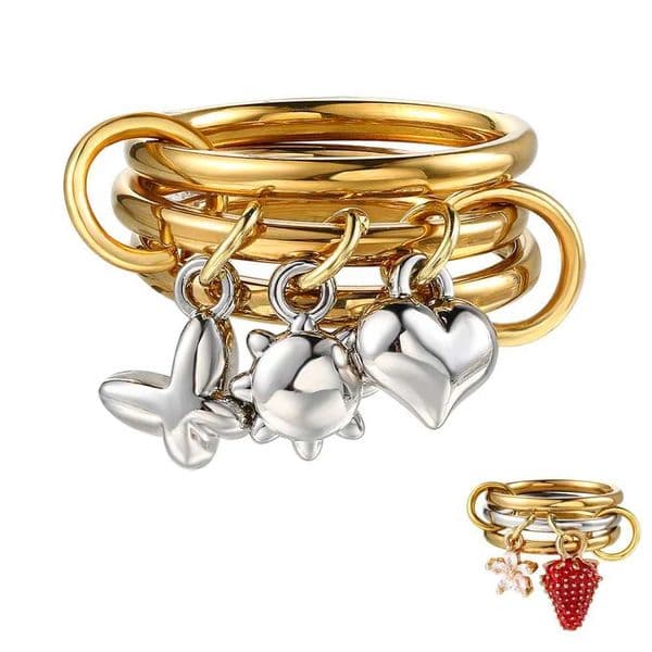 Butterfly Sun Heart Pendant Charms Spinelli Ring Set For Women Stainless Steel Gold Color Stackable Rings Jewelry Dropshipping Q260522