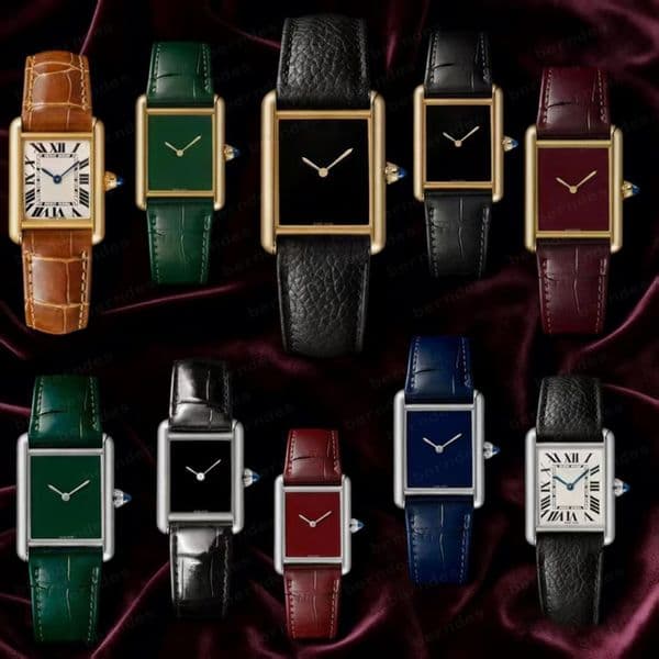 Tank Watch Fashion couple watch simple appearance modeling imported calfskin sapphire inset suitable for party travel golden gen40