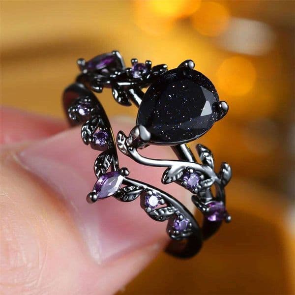 Charm Female Purple Zircon Stone Engagement Ring Set Vintage Black Gold Color Bridal Wedding Bands Party Jewelry For Women W260522