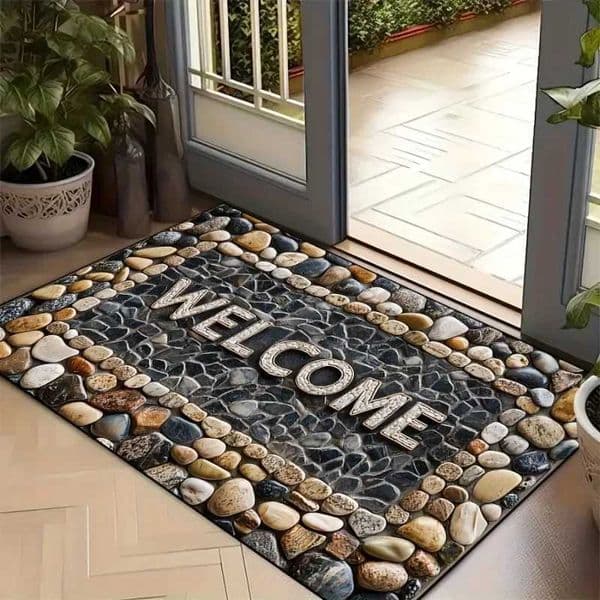 Stone Pattern Non-Slip Door Mat - Machine Washable Durable for Indoor/Outdoor Use for High Traffic Areas - Home Room Decor X260522