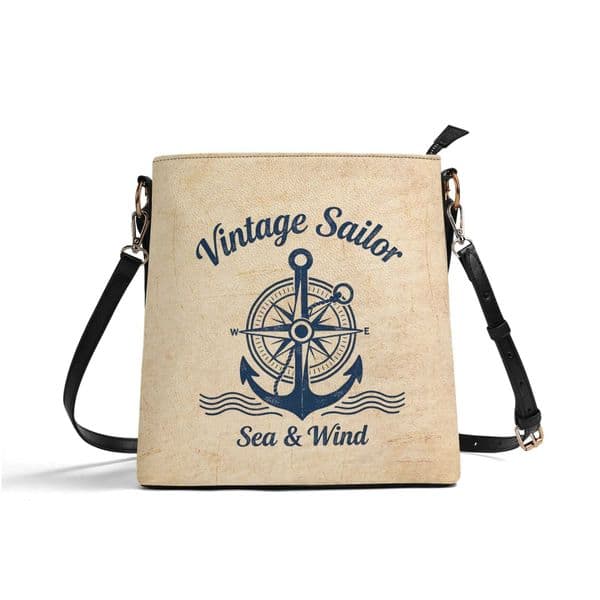 2026 New Light Luxury "Vintage Sailor" Anchor Print Bucket Crossbody Bag Retro Nautical Style Shoulder Handbag
