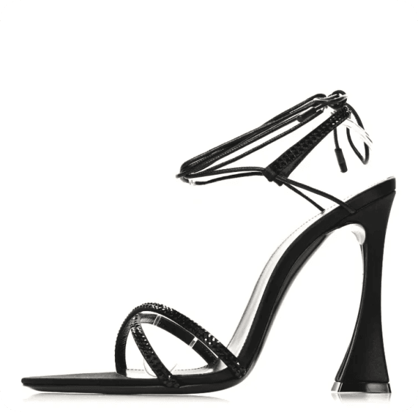 Luxury Designer Shoes Pop Women High Heeled Satin Strass Gippy Sevilla Ankle Strap Sandal Black Silk Pointed Toe Crystal Sandals
