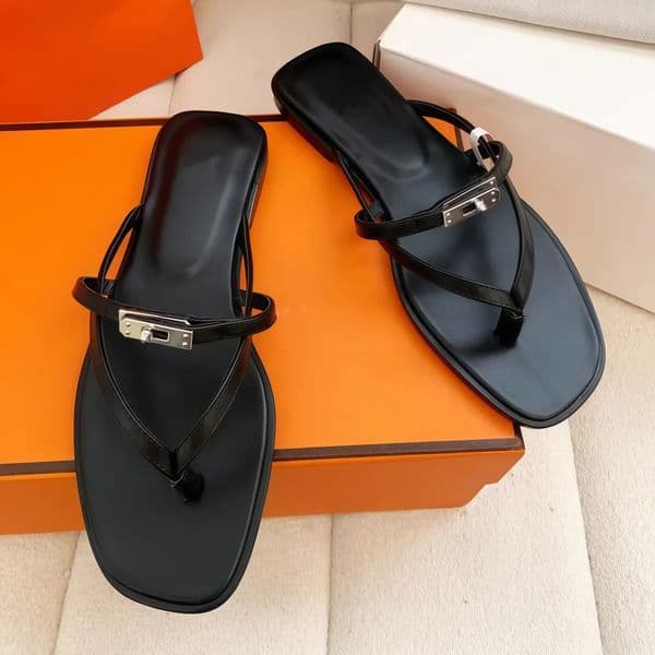 Designer Sandal Womens Sliders Sandal 2026 New Women Flip Flops Flat Casual Sandals Metal Buckle H Beach Slippers Genuine Leather Sandal Summer Outdoor 35-42