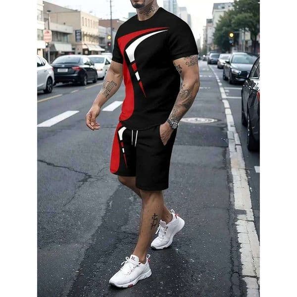 Summer Street Men's Suit Daily Casual Fashion Loose Comfortable Short Sleeves Outdoor Trend Sports Shorts Novelty Striped Print 26W0522
