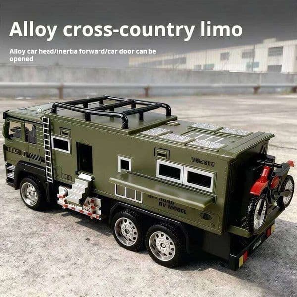 1:24 Scale Off-road Vehicle Model Miniature RV Toys Metal Diecast Doors Opened Pull Back Camping Car Models for Boys 26W0522