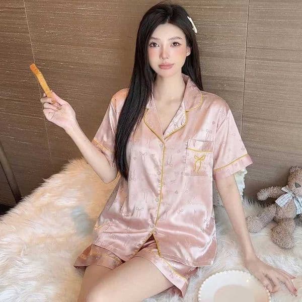 New Ins-Style French Womens Pajamas Summer Thin Ice Silk Short-Sleeved Set Silk Cool Jacquard Loungewear Summer WearJ260522