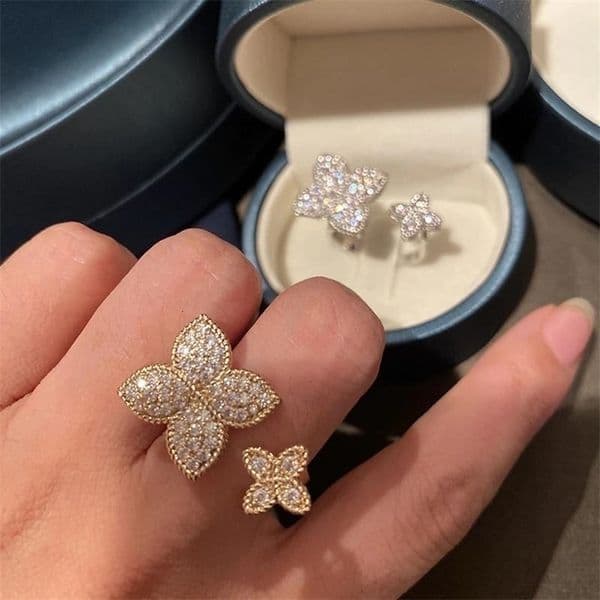 CAOSHI Chic Aesthetic Flower Opening Ring for Female Daily Party Accessories with Bright Zirconia Stylish Women Wedding Jewelry 260518