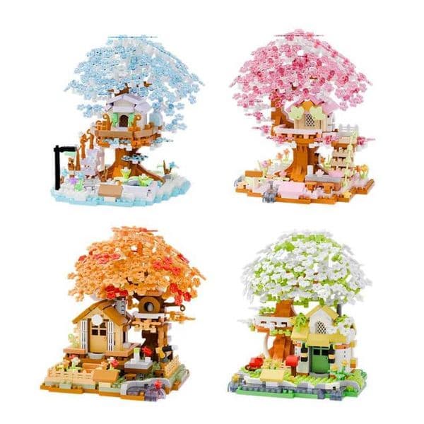 Romantic four-color cherry blossom tree house building blocks educational assembly toys Valentines day interior ornaments gift Z260522