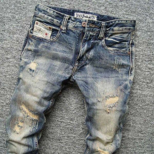 2023 Spring and Autumn New Fashion Casual Solid Color Vintage Ripped Men's Slim Comfortable Elastic High-Quality Jeans 26Y0522