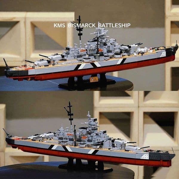 2 In 1 WW2 KMS Bismarck Battleship Building Blocks Warships Navy Fleet Model Bricks Toy For Kids Birthday Gift Moc 26L0522