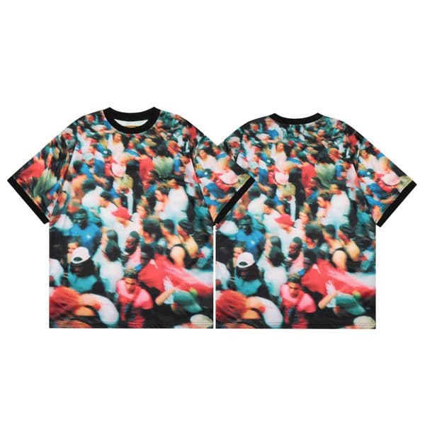 Trendy Brand 24S Alcatraz Crowd Full Print Embroidered Letter Short Sleeve T-Shirt Unisex American High Street Hip Hop Half