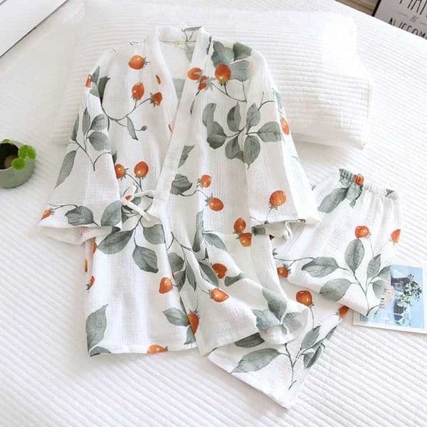 Spring/Summer 2026new Japanese kimono ladies cotton pajamas two-piece three-quarter sleeve trousers loose home service set womanJ260522