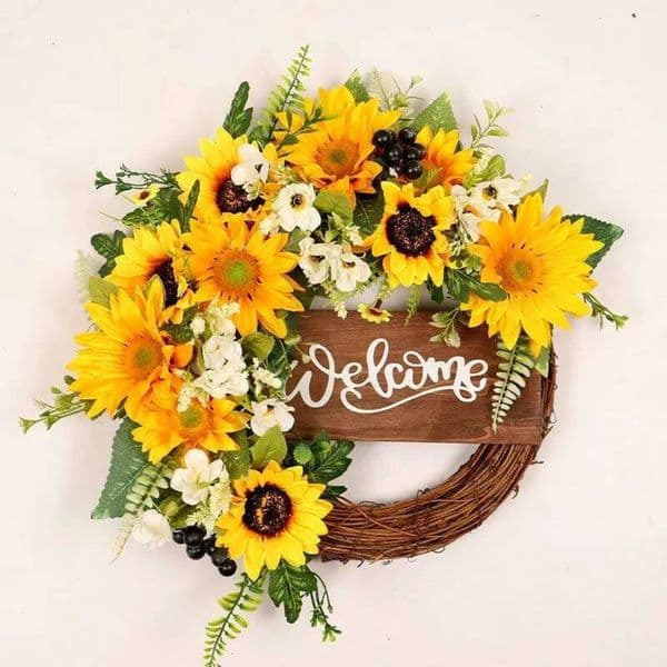 2026 cologne Yeenanee Spring Artificial perfume Sunflower Wreath For Front Door Green Eucalyptus Wreaths With Welcome Sign Wall Window Outdoor Decor Free Shippi 9