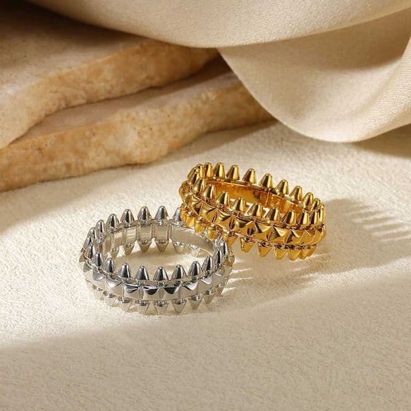 2025 Design Style Riveted Bullet Stainless Steel Rings For Women Punk Gold Color Creative Ring Broad Surface Finger Jewelry Gift Q260522