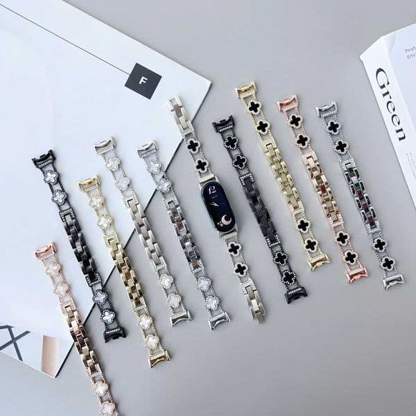 Slimming Four Leaf Fritillaria Metal Strap For Xiai Mi band 9 Mi band 8 Watchband Replacement Bracelet Loop MibandJ260522