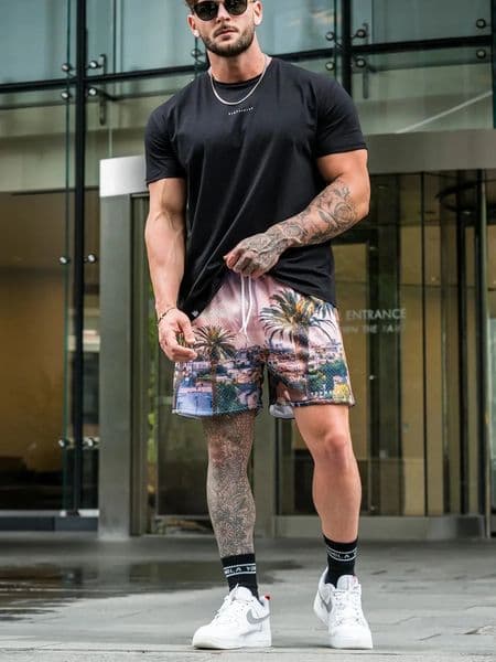Summer American Sports Shorts Men Sublimate Print Mesh Eye Breathable Quick Drying Beach Quarter Pants 260521