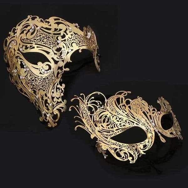 Black Gold Metal Halloween Rhinestone Half Face Venetian Masquerade Men White Women Skull Party Mask W260522