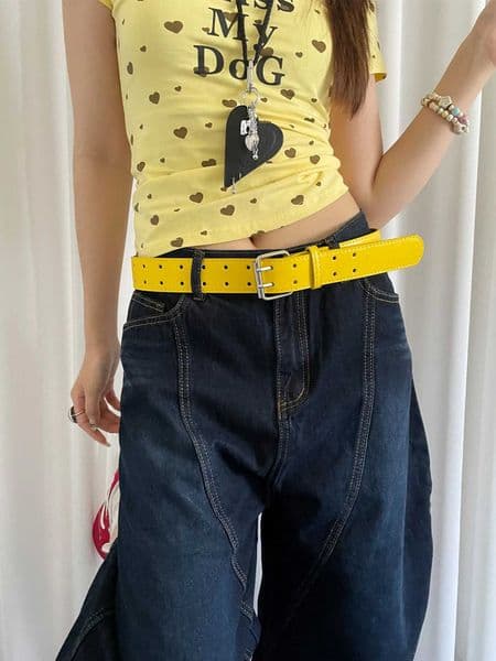 Wide Design Sense Y2K Double-Breasted Yellow Belt For Women With Skirt Jeans With Waistcoat Decoration Versatile Belt L260521