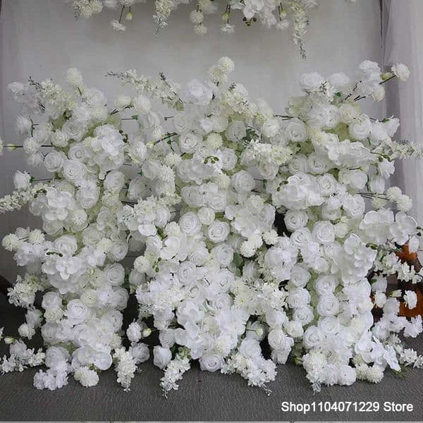 White Rose Flower Row Decor Wedding Backdrop Arch Frame Banquet Table Runner Floral Arrangement Event Stage Props Window DisplayR260522