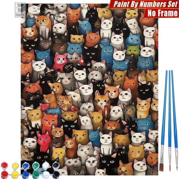 Cat gathering illustration Paint By Numbers Set - Colorful whimsical playful Home Activities Birthday Gift For Son M26023