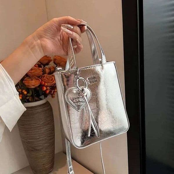 New Trend Korean PU Leather Shoulder Silver Mini Small Square Bag High Quality Purses Women Lady Crossbody Bags Handbag