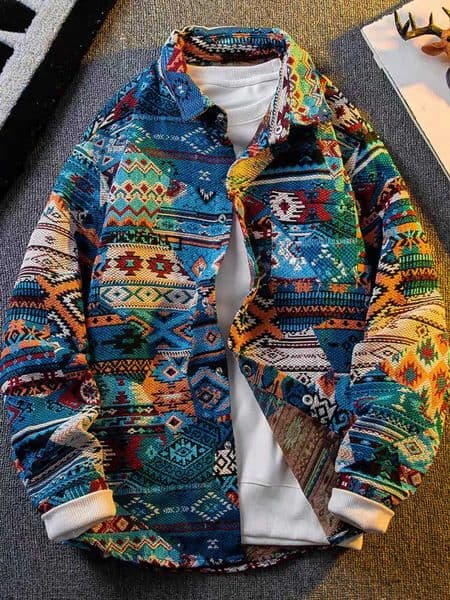 Spring and autumn new eTHnic style printed long-sleeve jaCKet for men stylish trendy jaCKet L260520