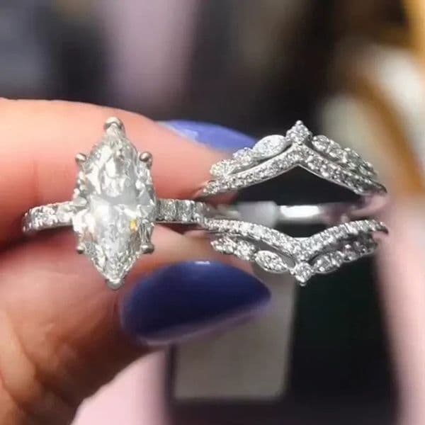 Choucong Luxury Jewelry Wedding Stackable Rings 14K White Gold Fill 3 IN 1 Marquise Cut Toapz Halo Pave Zirconia Party Eternity Women Bridal Ring Set Gift Daily Wear