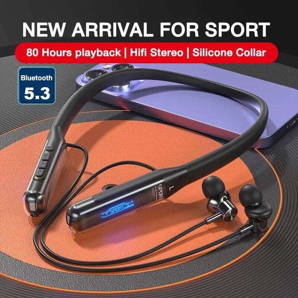 EARDECO 80 Hours Endurance Headphone with Microphone Wireless Headphones Bass Stereo Neckband Earphones BT 5.3 26Y0523