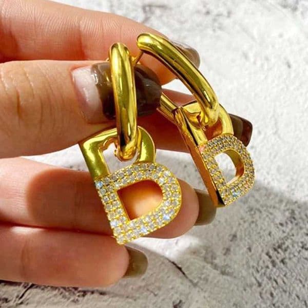 14K Real Gold Multiple Styles B Letter Hoop Earring 925 Silver Red Crystal Piercing Earrings for Women Birthday Jewelry Gift L260523
