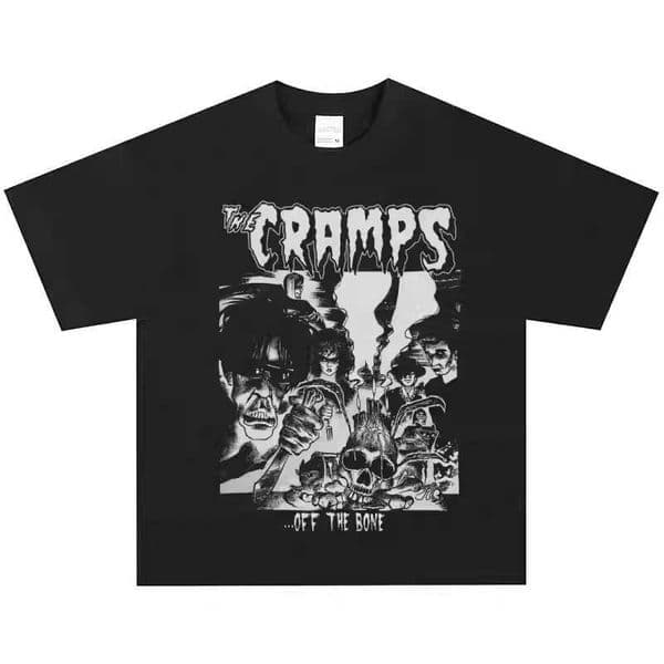 2025 The Cramps Band Rock American Retro T-shirt Street Heavy Hip Hop Short Sleeve Vintage High Quality Luxury Brand