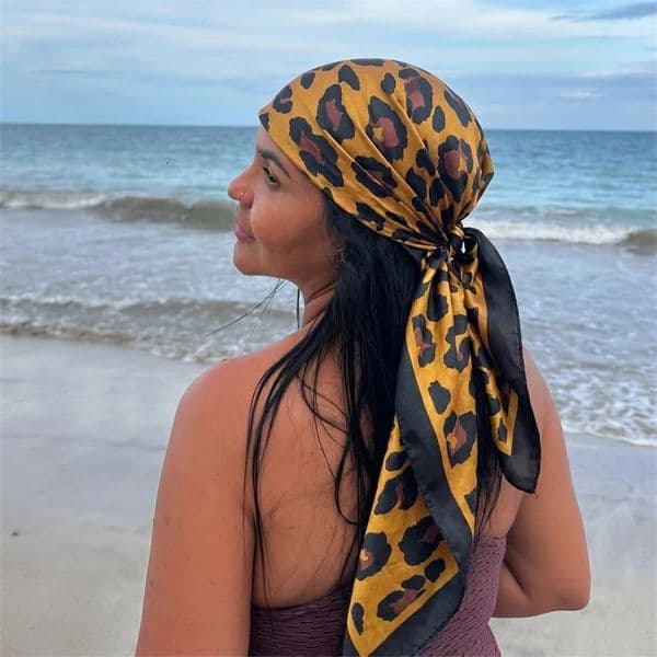 Leopard Print Neckerchief Hijab 90cm Scarf For Women Silk Satin Headband Hair Scarves Female Square Shawls Ladies Head Bandana 260521
