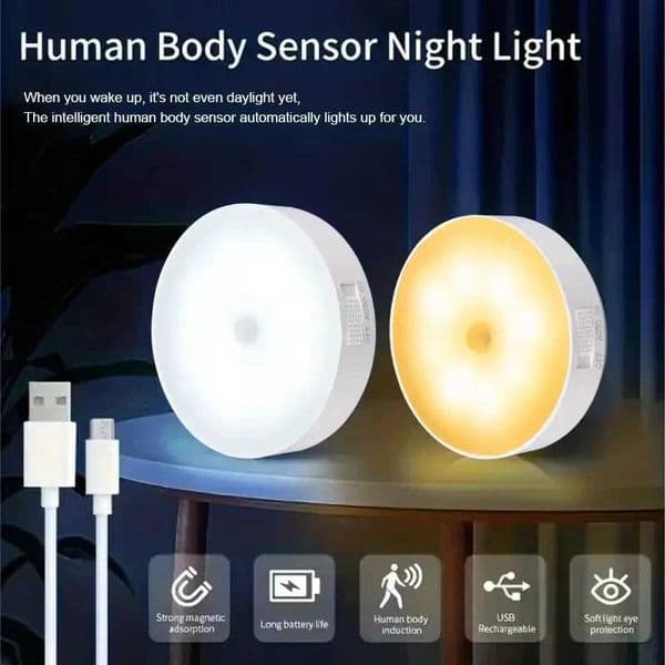 HPH Motion Sensor LED Night Light USB Rechargeable For Kitchen Cabinet Wardrobe Lamp Staircase Wireless LED Closet Light M260522